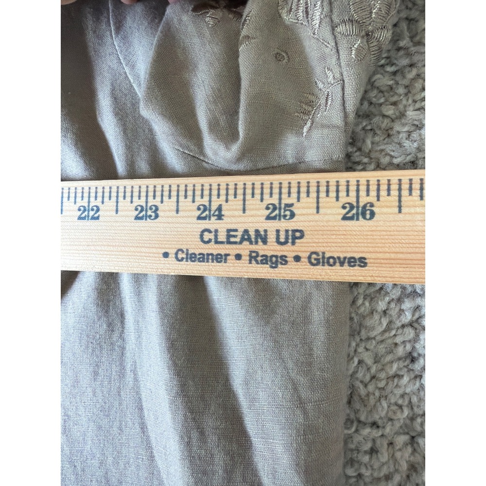 Liz & Me Women 2X Linen Cotton Blend Embroidered Button Down Shirt Taupe Khaki - Picture 9 of 11